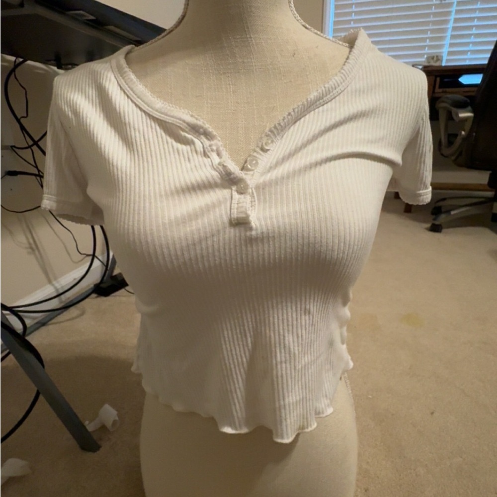 Planet Gold - Short Sleeve Lettuce Hem Ribbed Top